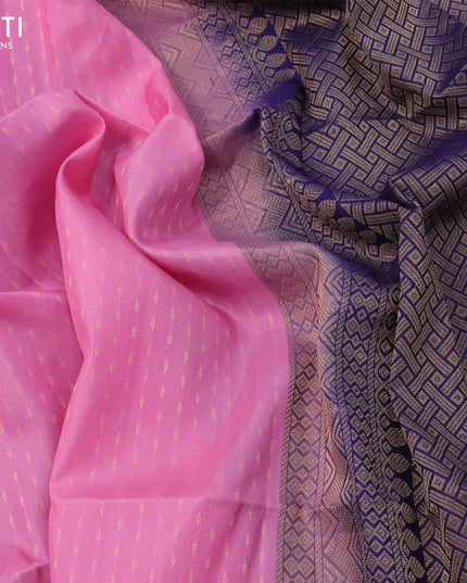 Pure soft silk saree light pink and blue with allover zari woven butta weaves and zari woven simple border - {{ collection.title }} by Prashanti Sarees
