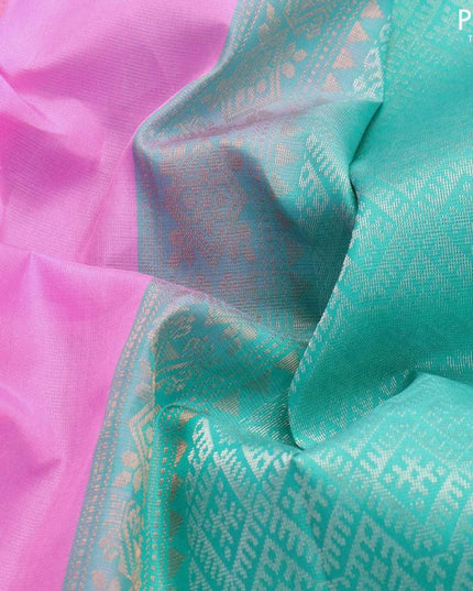 Pure soft silk saree light pink and teal blue shade with copper zari woven buttas and silver zari woven butta border - {{ collection.title }} by Prashanti Sarees