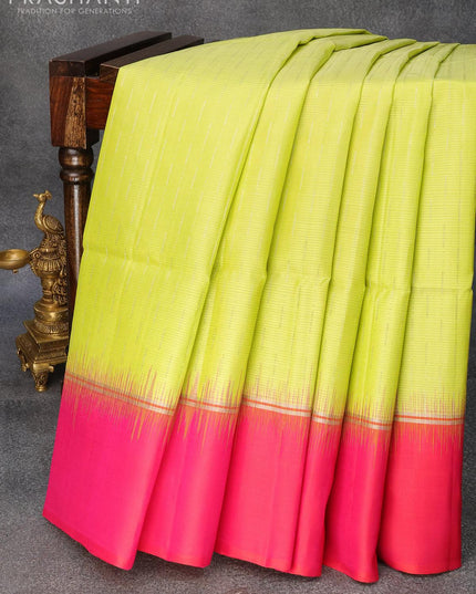 Pure soft silk saree lime green and dual shade of pink with allover zari weaves and zari woven simple border - {{ collection.title }} by Prashanti Sarees