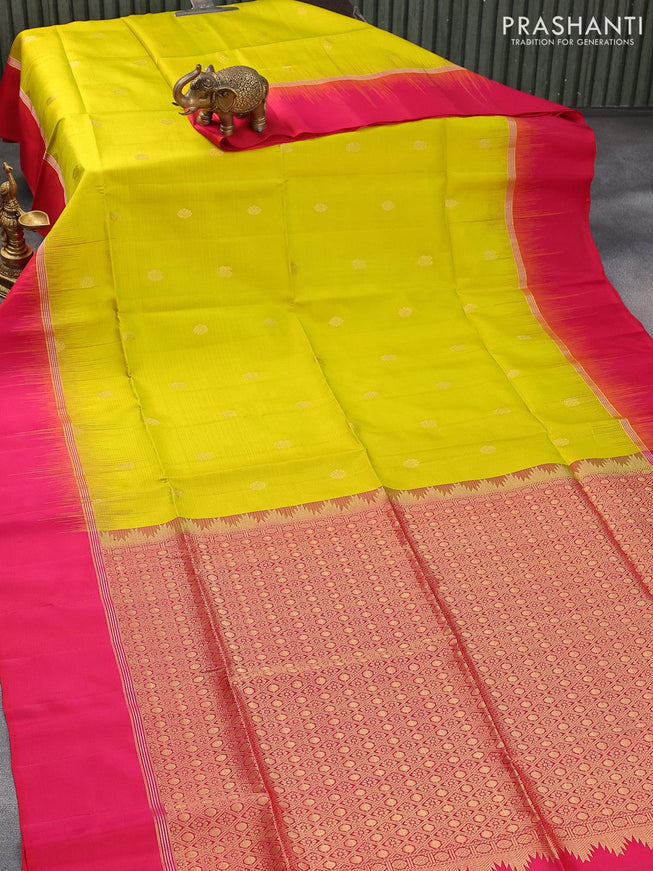 Pure soft silk saree lime yellow and pink with zari woven buttas and zari woven simple border - {{ collection.title }} by Prashanti Sarees