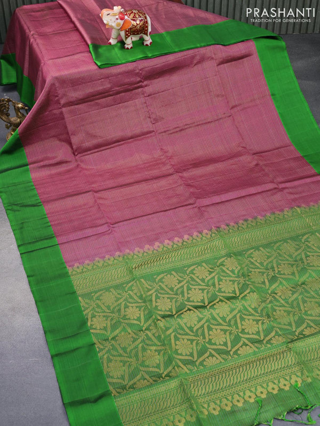 Pure soft silk saree maroon and green with allover small zari checked pattern and simple border - {{ collection.title }} by Prashanti Sarees