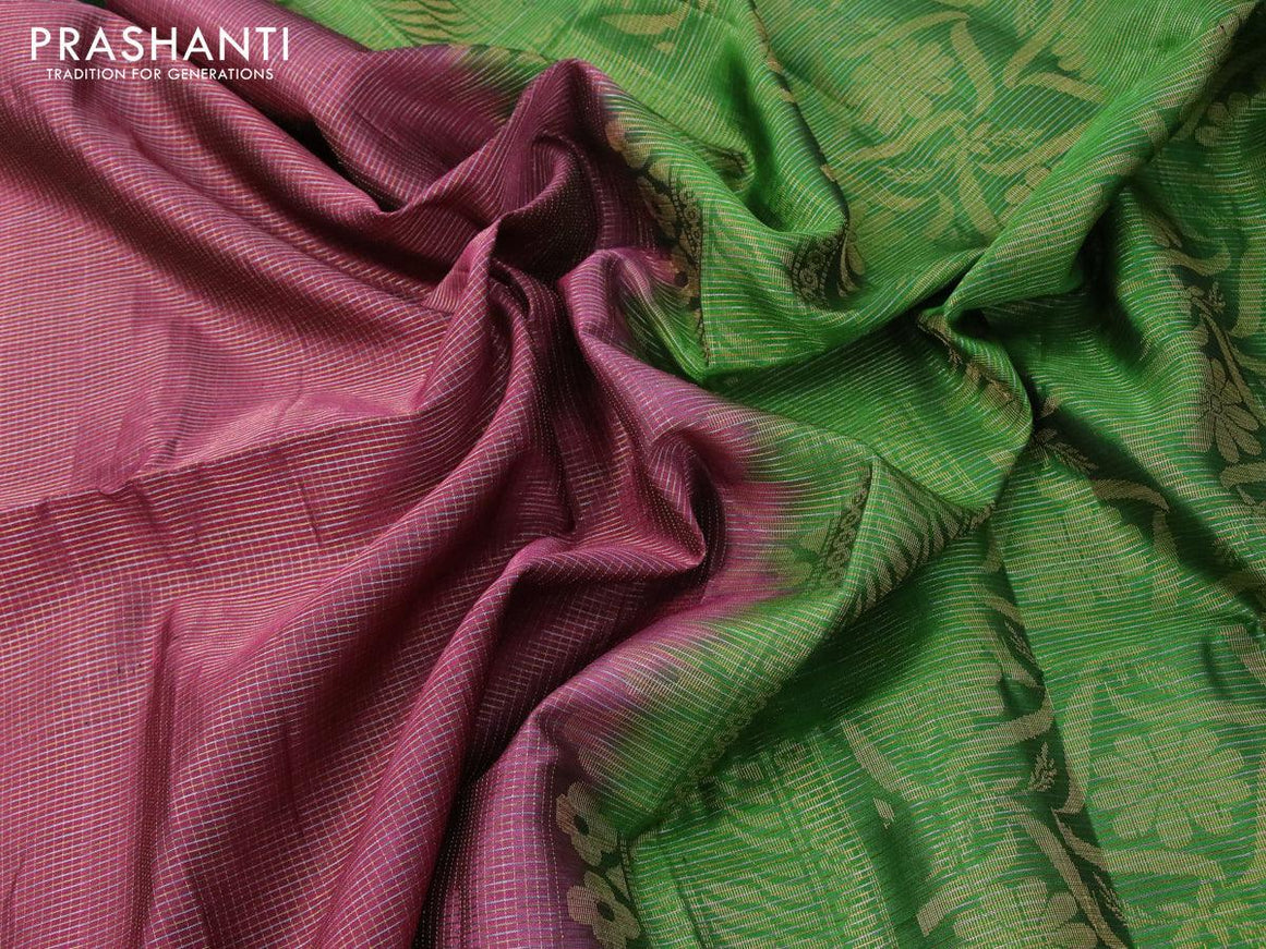 Pure soft silk saree maroon and green with allover small zari checked pattern and simple border - {{ collection.title }} by Prashanti Sarees