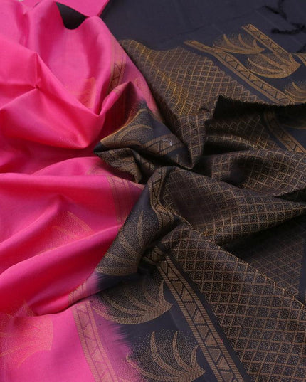 Pure soft silk saree pink and black with thread woven buttas in borderless style - {{ collection.title }} by Prashanti Sarees