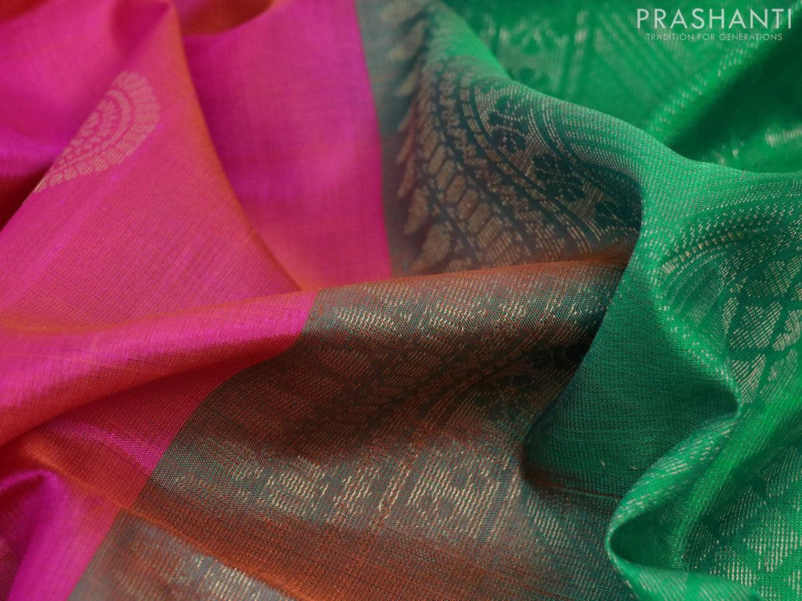 Pure soft silk saree pink and dual shade of green with zari woven buttas in borderless style - {{ collection.title }} by Prashanti Sarees