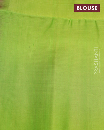 Pure soft silk saree pink and fluorescent green with thread woven floral buttas in borderless style - {{ collection.title }} by Prashanti Sarees