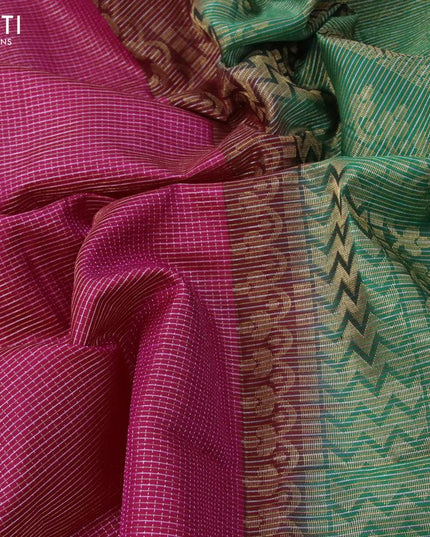 Pure soft silk saree pink and green with allover small zari checked pattern and simple border - {{ collection.title }} by Prashanti Sarees