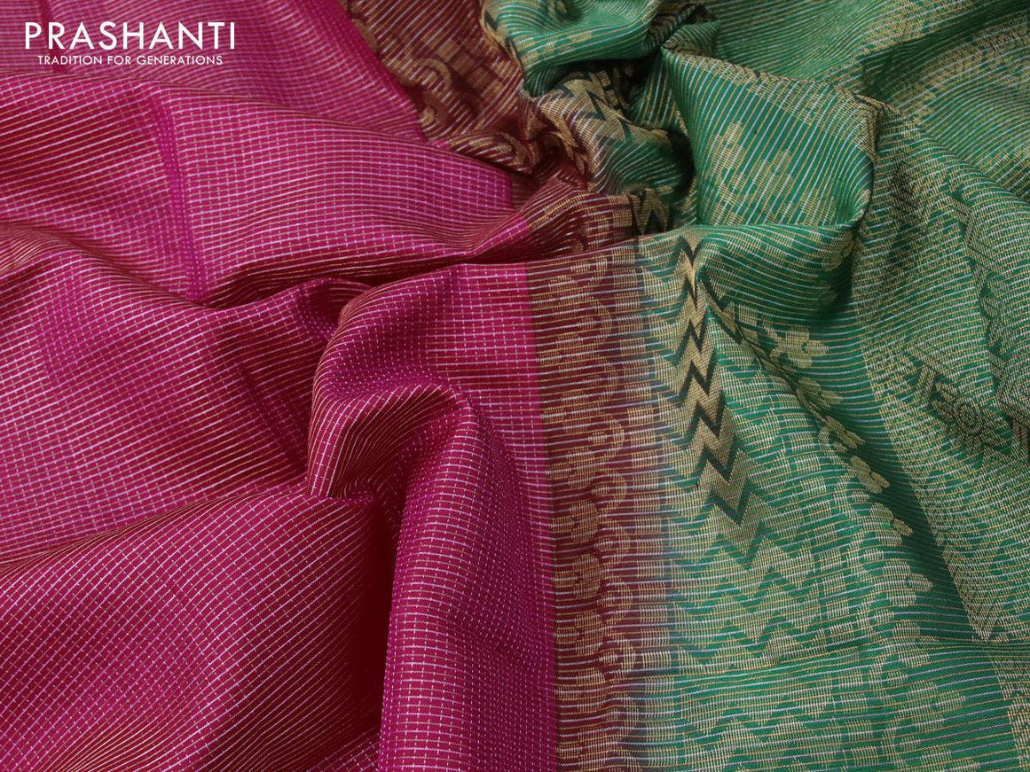 Pure soft silk saree pink and green with allover small zari checked pattern and simple border - {{ collection.title }} by Prashanti Sarees