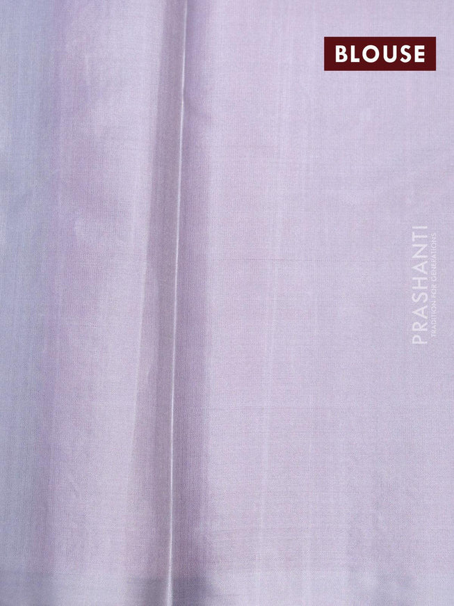 Pure soft silk saree pink and grey with allover silver zari woven brocade weaves in borderless style - {{ collection.title }} by Prashanti Sarees