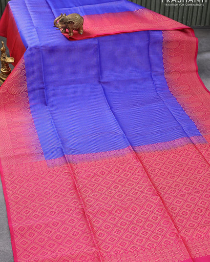 Pure soft silk saree royal blue and pink with allover small zari checked pattern and rich zari woven border - {{ collection.title }} by Prashanti Sarees