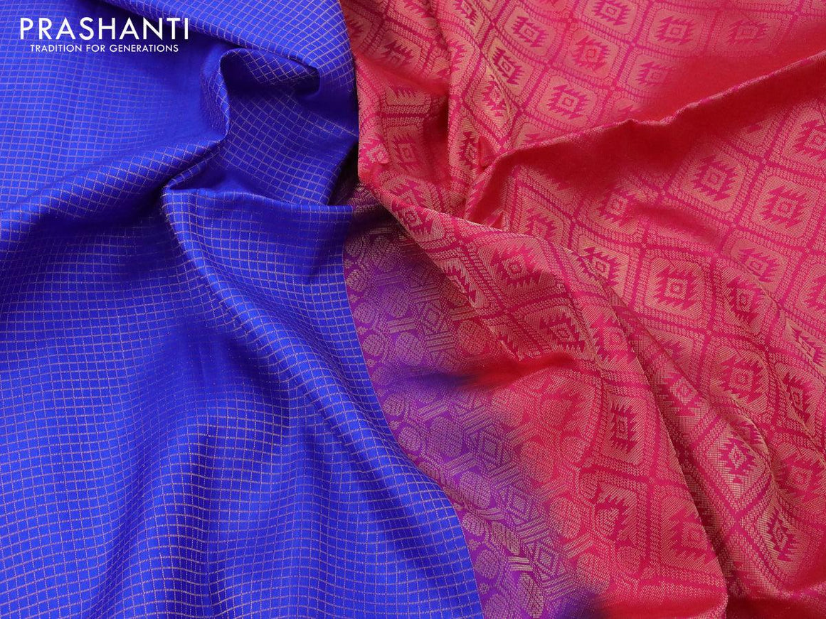 Pure soft silk saree royal blue and pink with allover small zari checked pattern and rich zari woven border - {{ collection.title }} by Prashanti Sarees