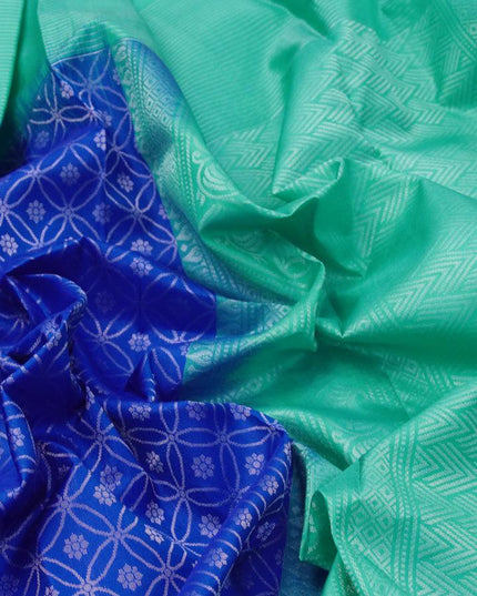 Pure soft silk saree royal blue and teal blue with allover silver zari woven geometric weaves and silver zari woven simple border - {{ collection.title }} by Prashanti Sarees