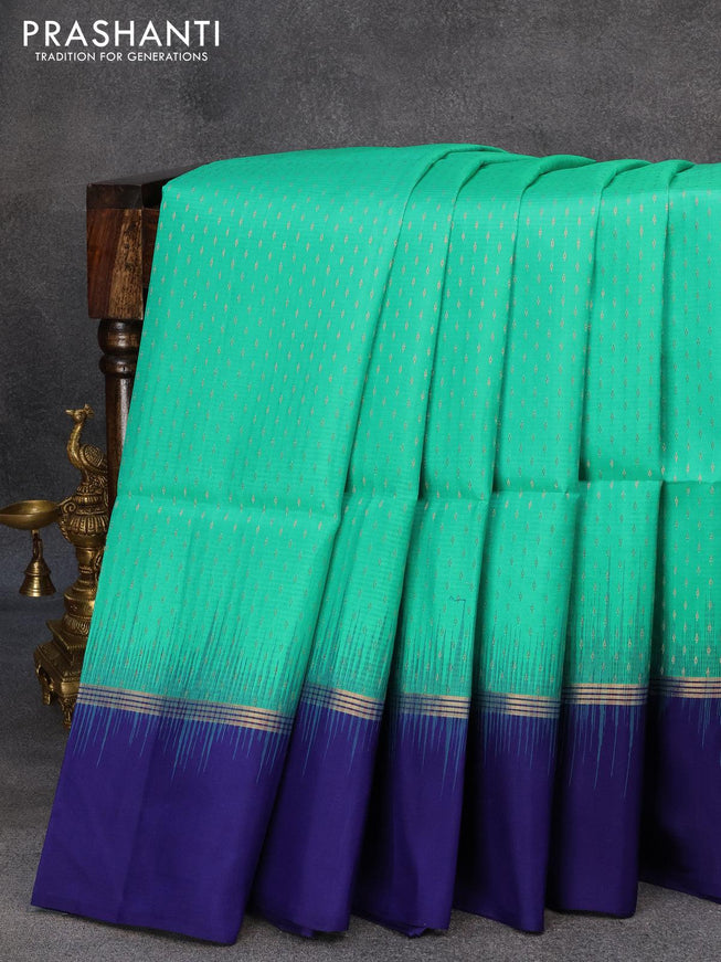 Pure soft silk saree teal blue and blue with allover zari woven butta weaves and zari woven simple border - {{ collection.title }} by Prashanti Sarees