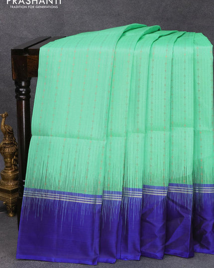 Pure soft silk saree teal green and dark blue with silver & copper zari weaves and zari woven simple border - {{ collection.title }} by Prashanti Sarees