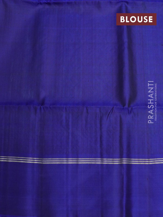 Pure soft silk saree teal green and dark blue with silver & copper zari weaves and zari woven simple border - {{ collection.title }} by Prashanti Sarees