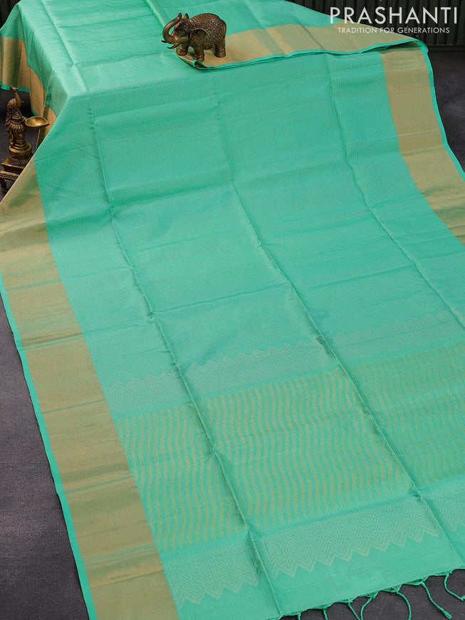 Pure soft silk saree teal green with allover silver & zari weaves and zari woven border - {{ collection.title }} by Prashanti Sarees