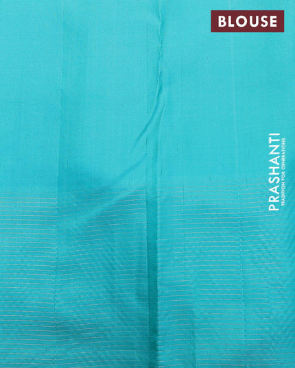Pure soft silk saree tomato pink and light blue with allover silver zari woven brocade weaves and silver zari woven border - {{ collection.title }} by Prashanti Sarees