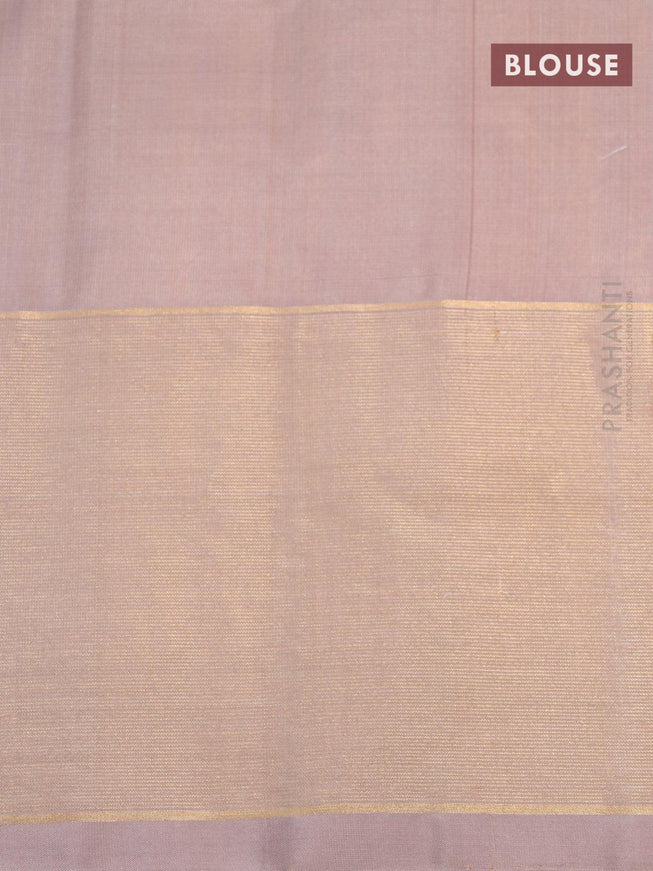 Pure soft silk saree yellow and pastel brown shade with silver & gold zari woven floral buttas and zari woven border - {{ collection.title }} by Prashanti Sarees