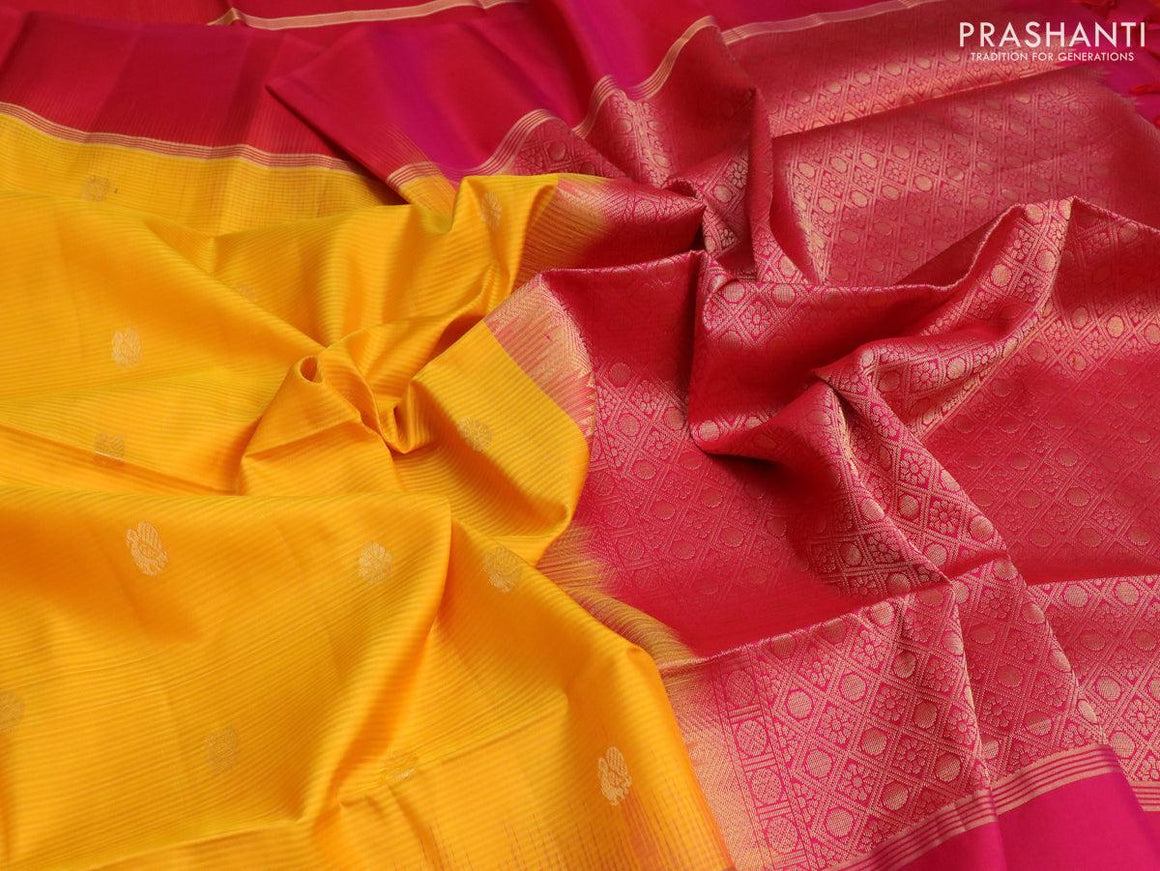 Pure soft silk saree yellow and pink with annam zari woven buttas and zari woven simple border - {{ collection.title }} by Prashanti Sarees