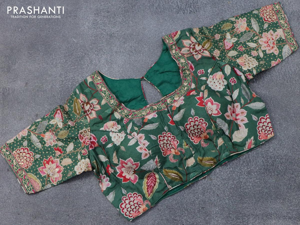 Pure tussar silk saree black and green with allover zari checked pattern & zari woven border and pen kalamkari embroidery work readymade blouse - {{ collection.title }} by Prashanti Sarees