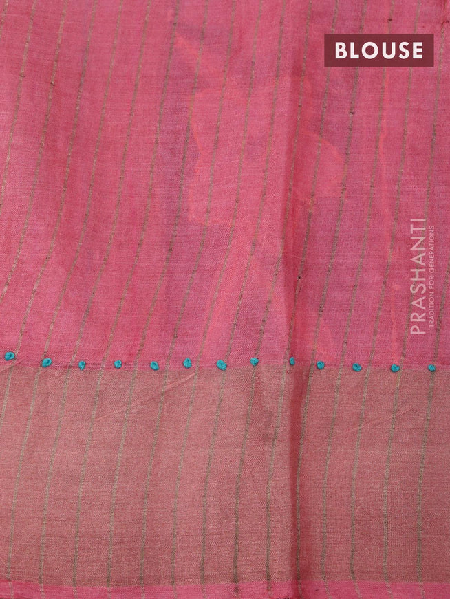 Pure tussar silk saree black beige and maroon with floral prints & french knot work and zari woven border - {{ collection.title }} by Prashanti Sarees