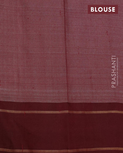 Pure tussar silk saree blue and maroon with allover floral prints and temple design zari woven border - {{ collection.title }} by Prashanti Sarees