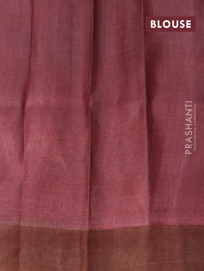 Pure tussar silk saree blue shade and red with hand painted kalamkari prints and zari woven border - {{ collection.title }} by Prashanti Sarees