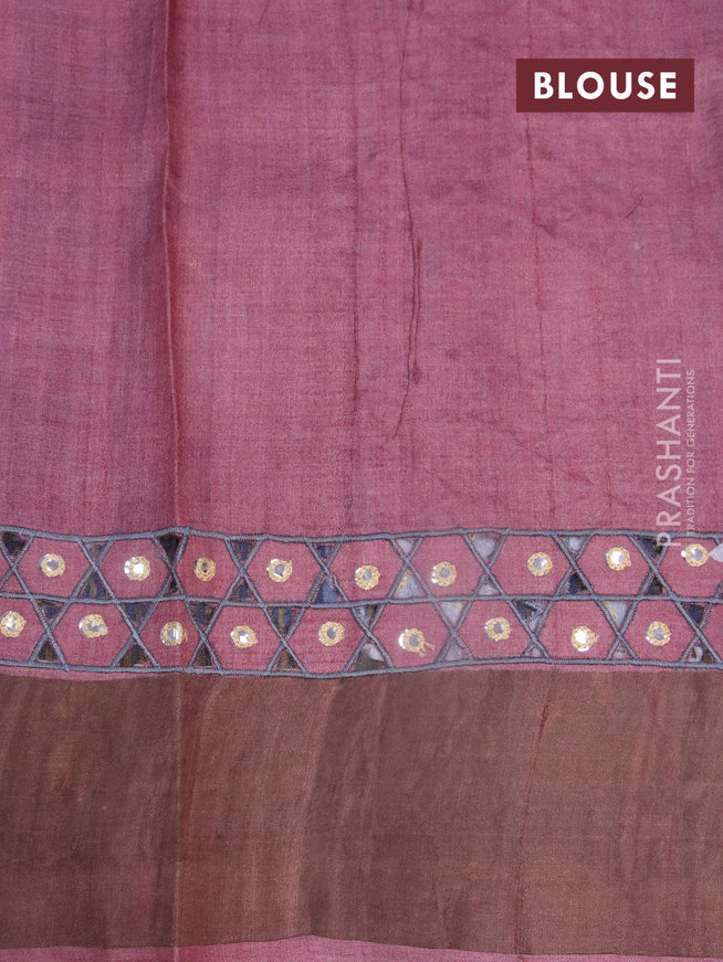 Pure tussar silk saree bluish grey with allover floral digital prints and cut work pallu - {{ collection.title }} by Prashanti Sarees