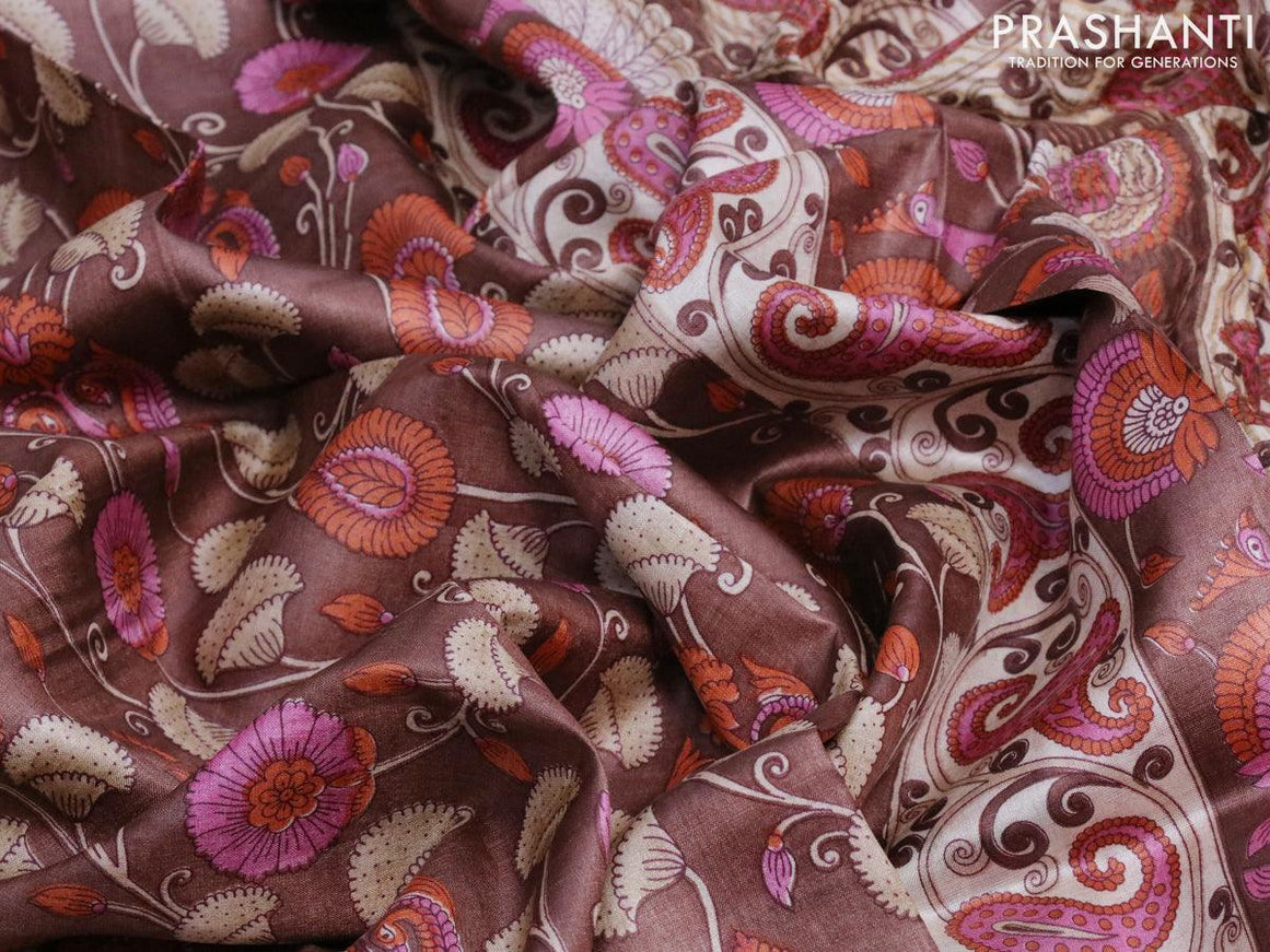 Pure tussar silk saree brown and pink with allover prints and zari woven border - {{ collection.title }} by Prashanti Sarees