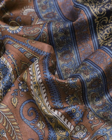 Pure tussar silk saree brown with allover kalamkari prints and zari woven border - {{ collection.title }} by Prashanti Sarees