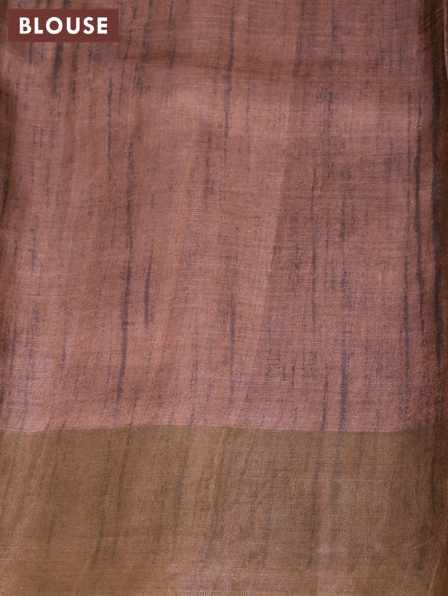 Pure tussar silk saree brown with allover kalamkari prints and zari woven border - {{ collection.title }} by Prashanti Sarees