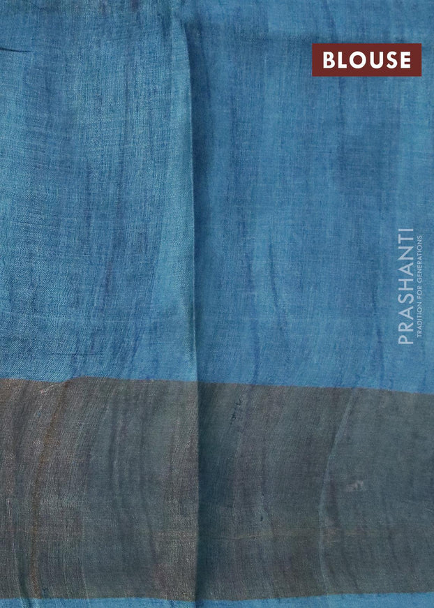 Pure tussar silk saree deep wine shade and light blue with allover floral prints and zari woven border - {{ collection.title }} by Prashanti Sarees