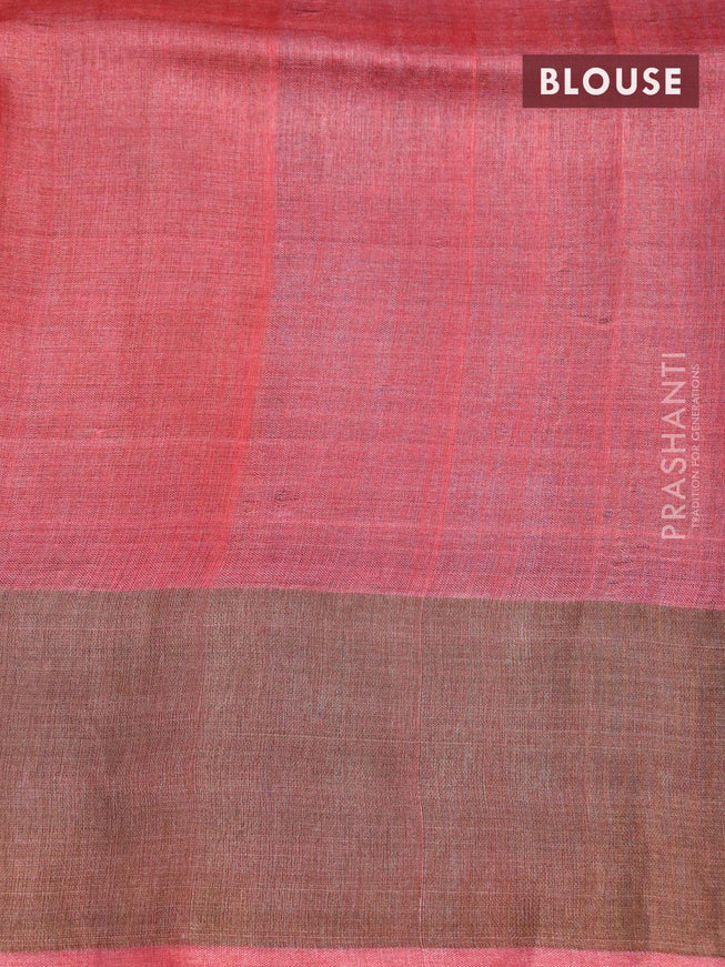 Pure tussar silk saree elaichi green and red with floral prints and zari woven border - {{ collection.title }} by Prashanti Sarees