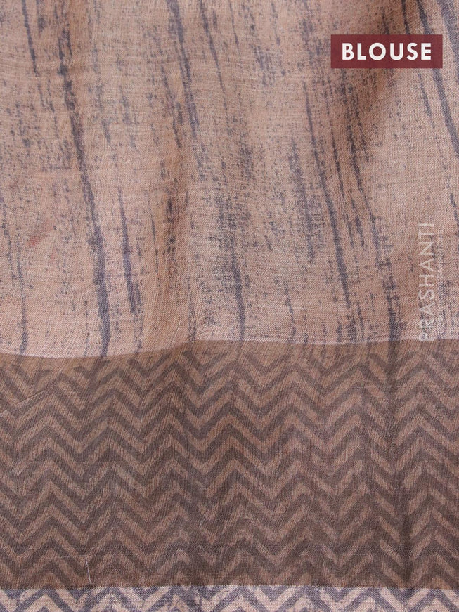 Pure tussar silk saree elephant grey and brown with pichwai prints and zari woven border - {{ collection.title }} by Prashanti Sarees