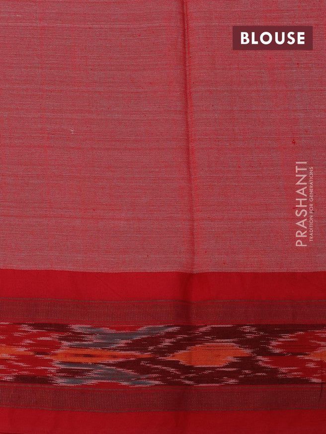 Pure tussar silk saree elephant grey and red with allover floral prints and temple design vidarbha border - {{ collection.title }} by Prashanti Sarees