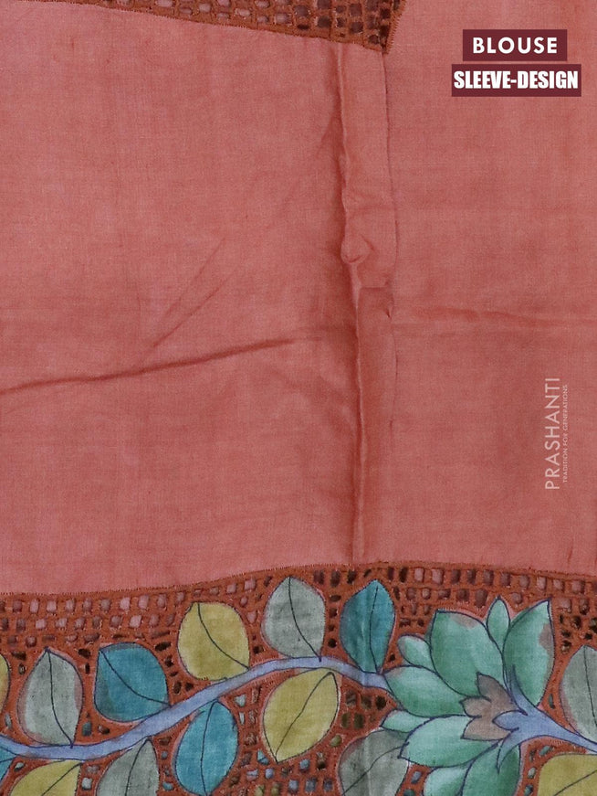Pure tussar silk saree green and grey with kalamkari prints and cut work - {{ collection.title }} by Prashanti Sarees