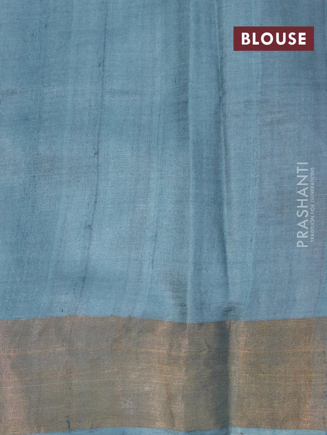 Pure tussar silk saree grey and brown shade with hand painted floral prints and zari woven border - {{ collection.title }} by Prashanti Sarees
