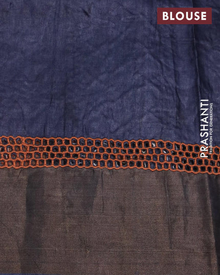 Pure tussar silk saree grey with allover kalamkari prints & embroidery work and zari woven border - {{ collection.title }} by Prashanti Sarees