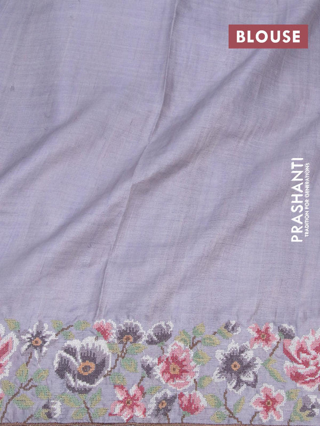 Pure tussar silk saree grey with floral embroidery buttas and floral design embroidery work border - {{ collection.title }} by Prashanti Sarees