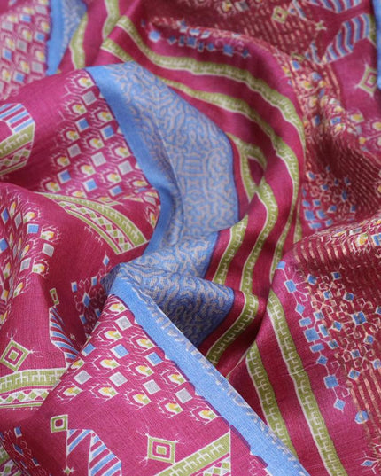 Pure tussar silk saree magenta pink and mustard yellow with allover prints and zari woven border - {{ collection.title }} by Prashanti Sarees