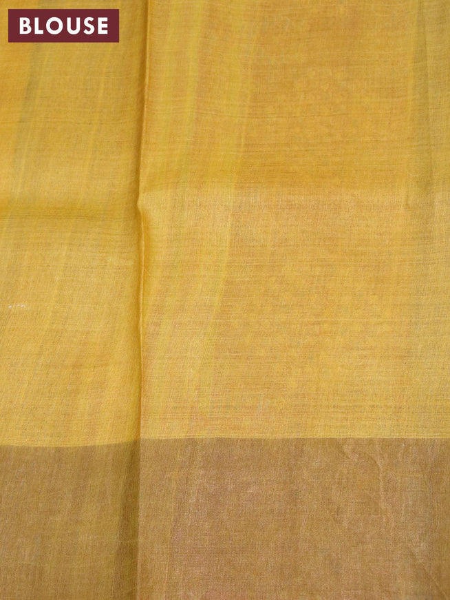 Pure tussar silk saree magenta pink and mustard yellow with allover prints and zari woven border - {{ collection.title }} by Prashanti Sarees