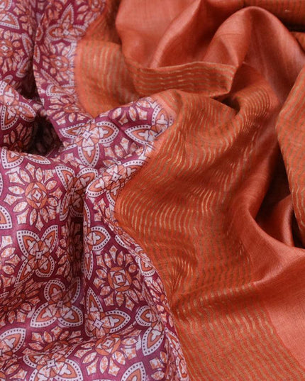 Pure tussar silk saree maroon and orange with allover prints and zari woven border - {{ collection.title }} by Prashanti Sarees