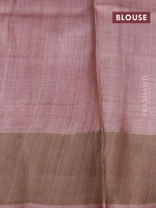 Pure tussar silk saree multi colour and pastel brown with allover floral prints and zari woven border - {{ collection.title }} by Prashanti Sarees