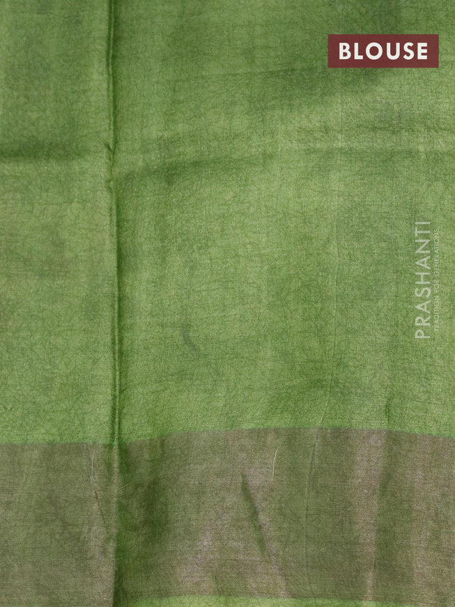 Pure tussar silk saree orange and sap green with floral prints and zari woven border - {{ collection.title }} by Prashanti Sarees