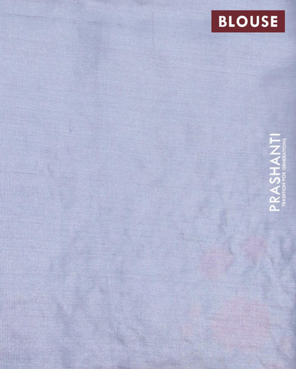 Pure tussar silk saree pastel blue shade with plain body and embroidery work border - {{ collection.title }} by Prashanti Sarees