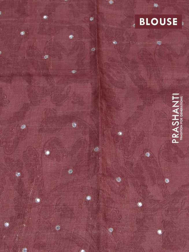 Pure tussar silk saree peach orange with allover prints & embroidery work and simple border - {{ collection.title }} by Prashanti Sarees