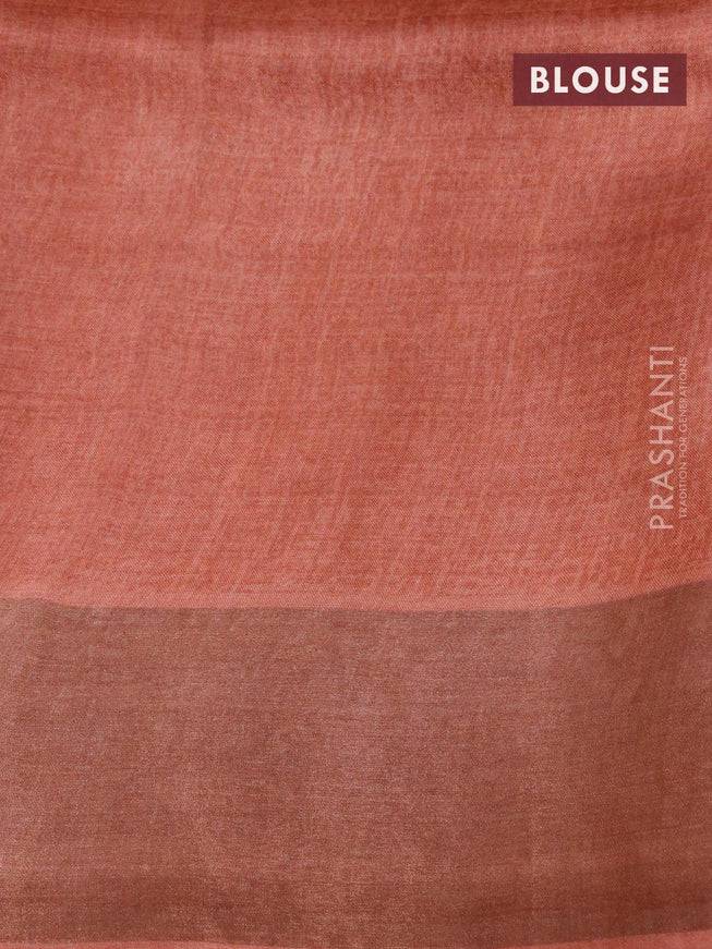 Pure tussar silk saree peach orange with allover prints and zari woven border - {{ collection.title }} by Prashanti Sarees