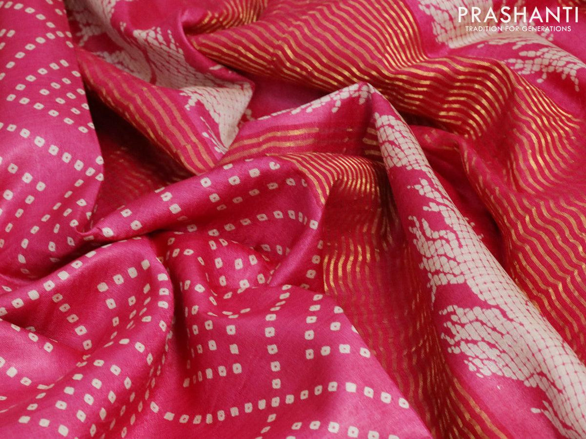 Pure tussar silk saree pink with allover bandhani prints and zari woven border - {{ collection.title }} by Prashanti Sarees
