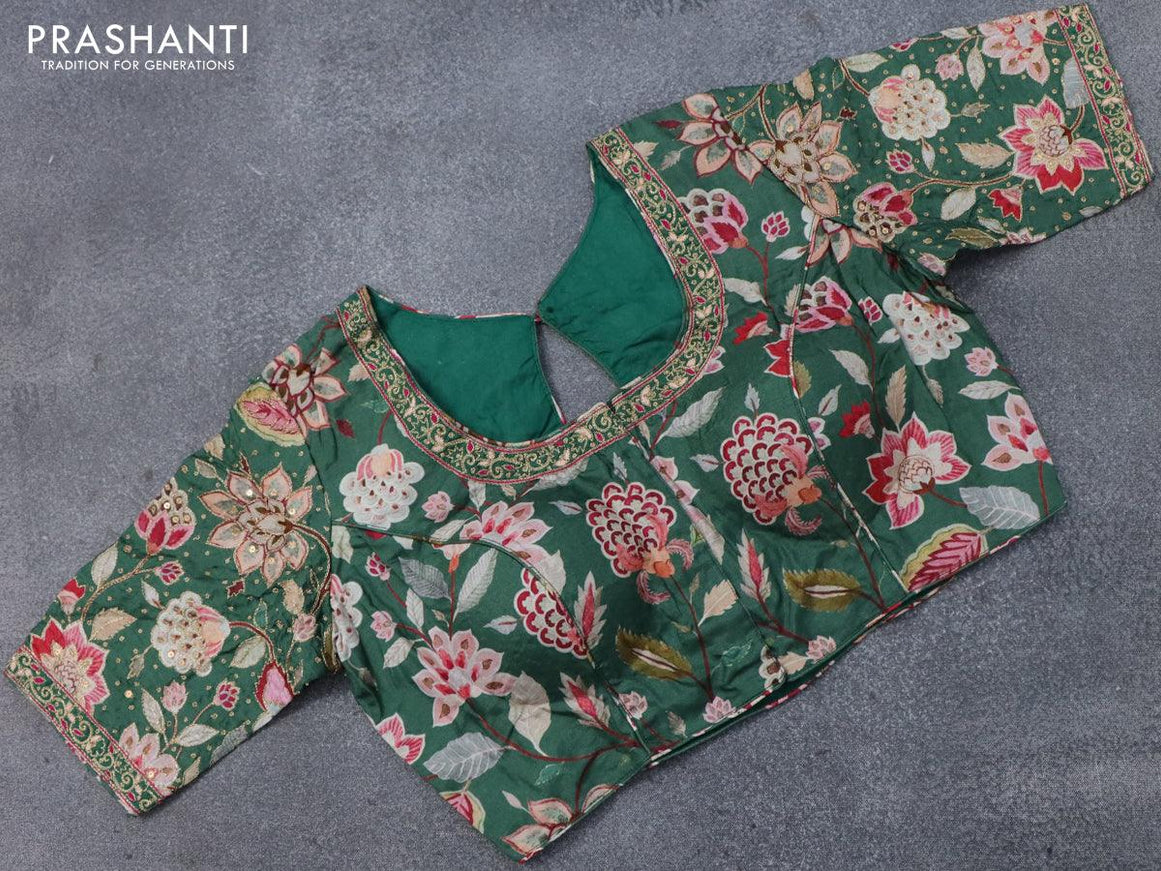 Pure tussar silk saree purple and green with allover zari checked pattern & zari woven border and pen kalamkari embroidery work readymade blouse - {{ collection.title }} by Prashanti Sarees
