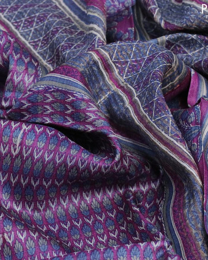 Pure tussar silk saree purple and grey shade with allover floral prints and zari woven border - {{ collection.title }} by Prashanti Sarees