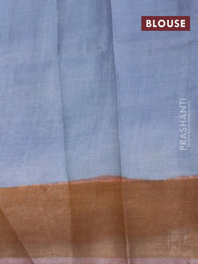 Pure tussar silk saree teal green and brown shade with hand painted prints and zari woven border - {{ collection.title }} by Prashanti Sarees